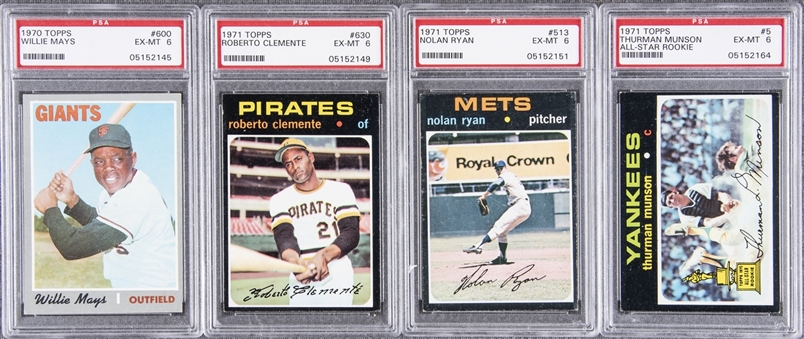 1970 and 1971 Topps Stars and Hall of Famers PSA EX-MT 6 Quartet (4 Different) – Including Mays and Clemente